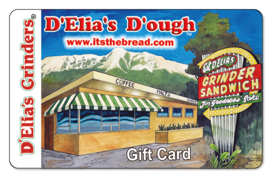 d'elia's d'ough red text on a background drawing of the restaurant